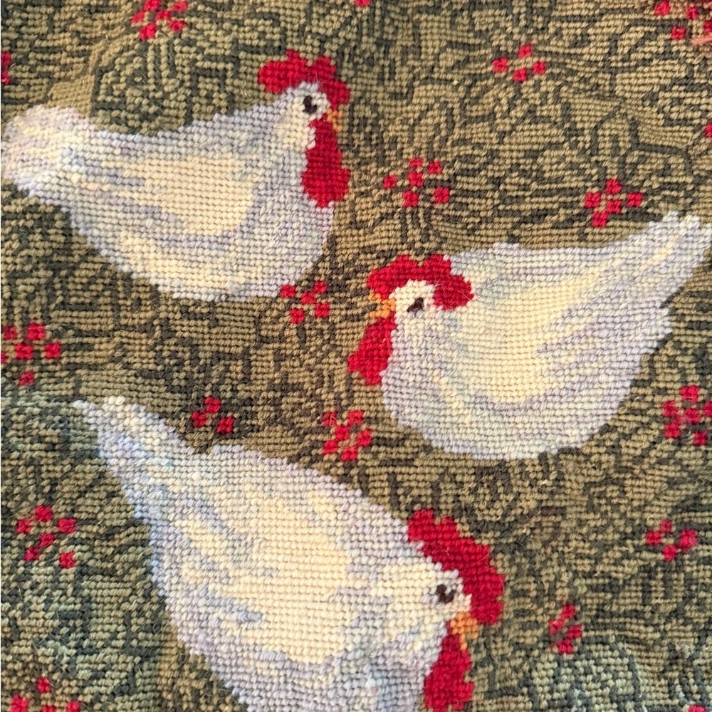 Homemade needlepoint red Chicken Embroidered pillow sham cover. - Picture 3 of 7